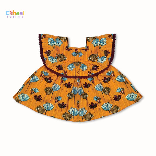 Baby Orange Flowers Frock. - Eshaal Fatima